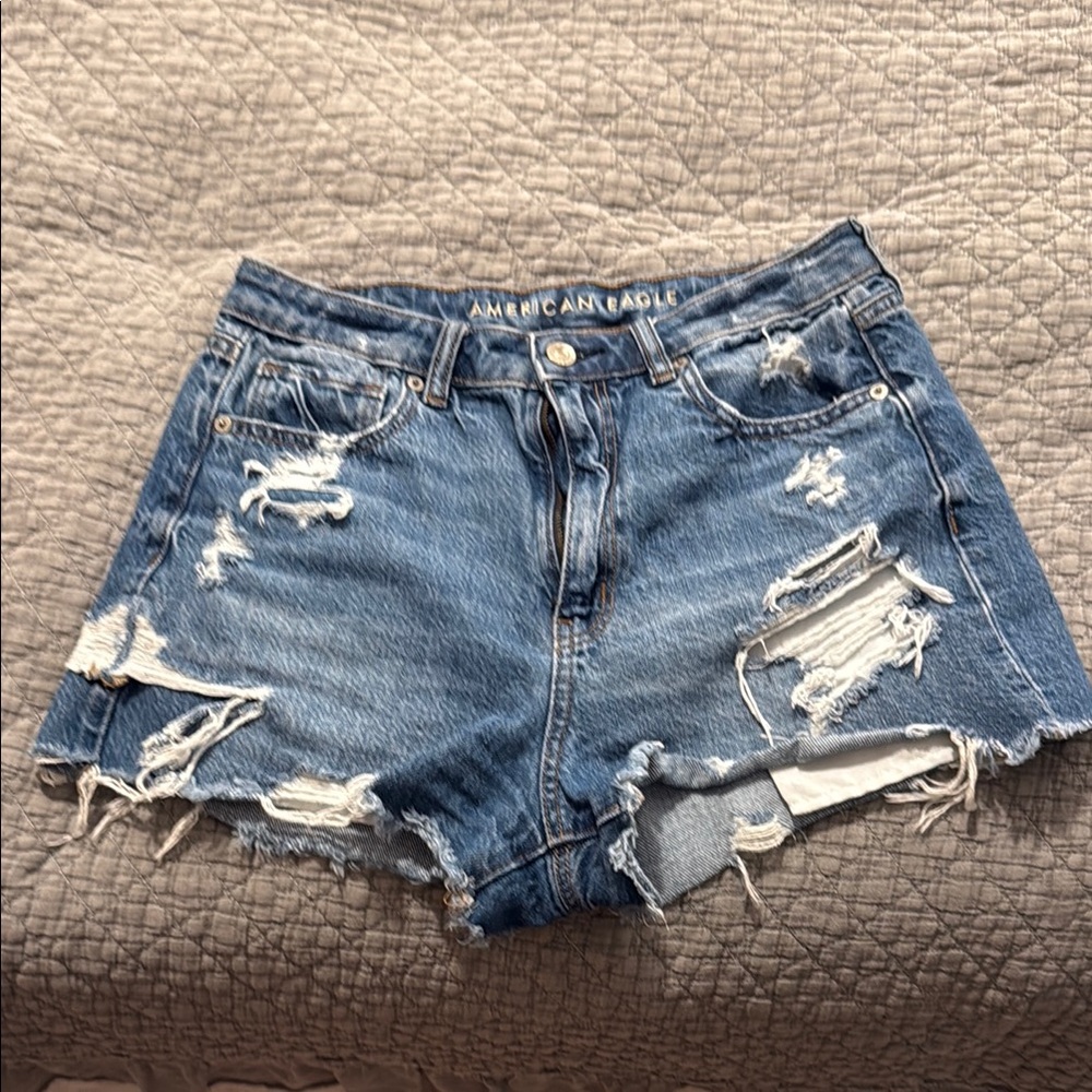 American Eagle Outfitters Blue Distressed Jean Shorts